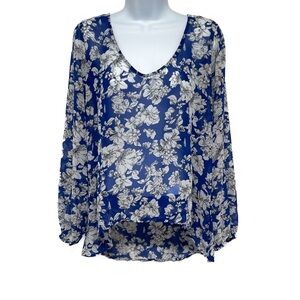 2/$30 Anthropologie Philosophy Floral Print Chiffon Long Sleeve Blouse Top VNeck